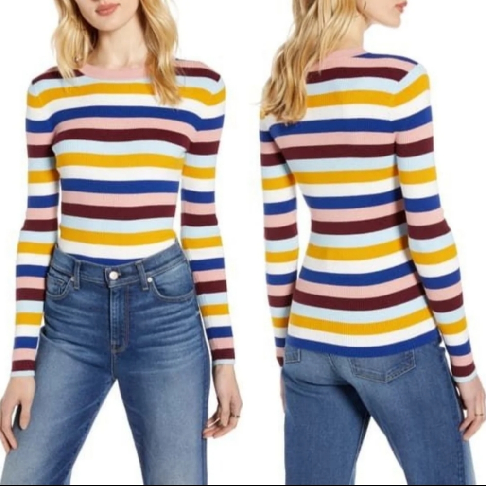 NWT Halogen Color Block Striped Sweater Crew Neck